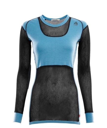 Aclima Womens Woolnet Crew Neck Shirt  Blå Azure Bluejet Black X-small