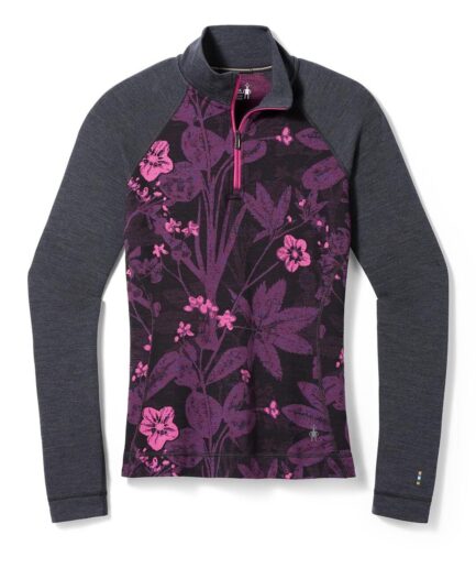 Smartwool Womens Cl Thermal Merino Base Layer 14 Zip F20 Lila Purple Iris Floral Medium