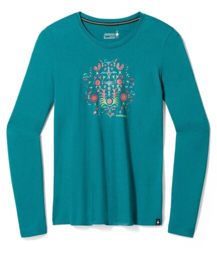 Smartwool Womens Floral Tundra Graphic Ls Tee Grön Emerald Green X-large
